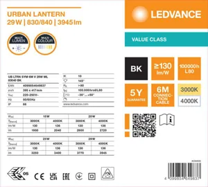 Pylväsvalaisin Ledvance Urban Lantern Value - PYLVÄSVALAISIN LEDVANCE UB LTRN 29W CCT ML SYM BK 6M