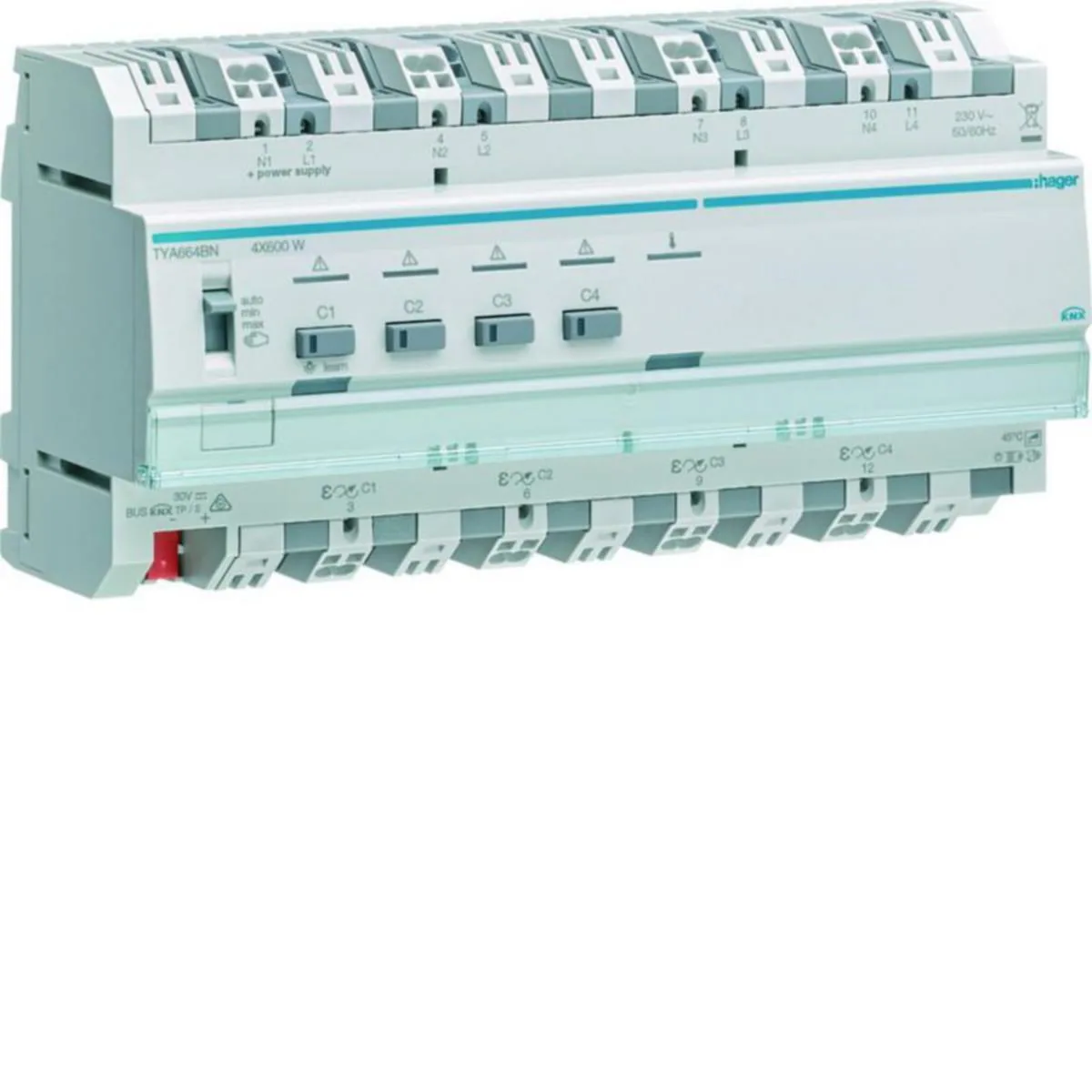 Valonsäädin KNX Hager KNX ETS tya664bn 4x600w rlcpd din