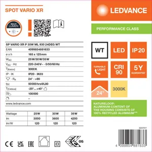 Alasvalo Ledvance Spot Vario - ALASVALO LEDVANCE SP VARIO XR 35W 930 24D ML