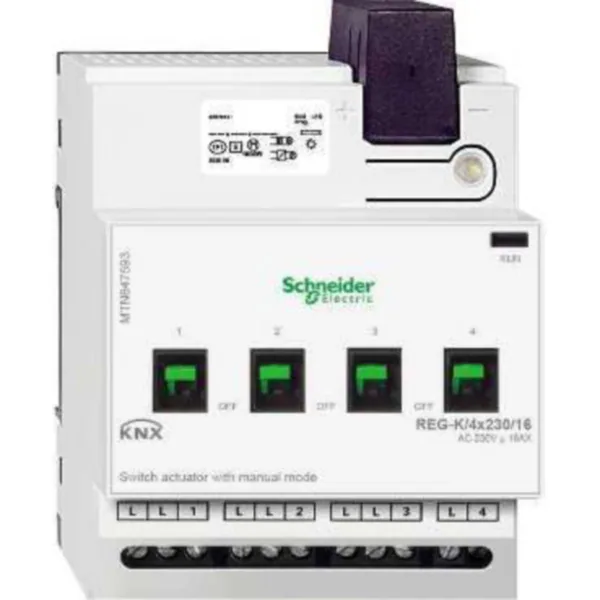 Lähtöyksikkö KNX Schneider Electric SpaceLogic KNX KYTKIN TOIM.L. K4X230/16A K.O