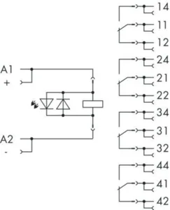 Relekanta Wago 4NO/4NC (4 x 5 A) 858-sarja - RELEYKSIKKÖ WAGO 858-304 RELEMODULI 24V DC1 CO
