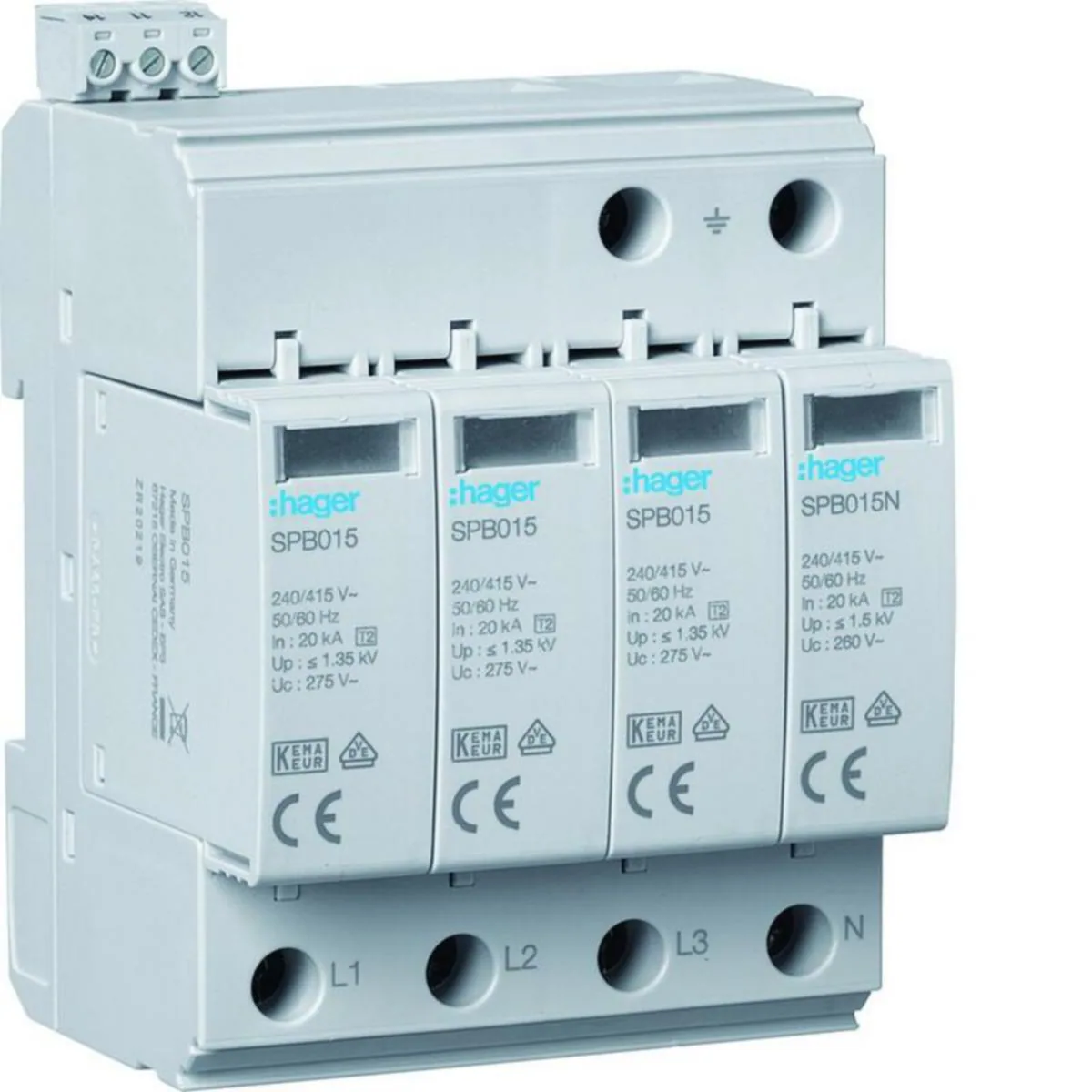 Ylijännitesuoja kiinteistö Hager SPB415 4N T2 TNS 1.35KV 20KA H