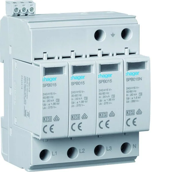 Ylijännitesuoja kiinteistö Hager SPB415 4N T2 TNS 1.35KV 20KA H