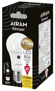 Vakiolamppu Airam Led A60 pahvipakkaus - VAKIOLAMPPU AIRAM LED A60 827 806lm E27 SENSOR OP