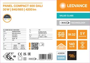 Moduulivalaisin Ledvance Panel Value - MODUULIVALAISIN PANEL VALUE PL COMP 600 30W 840865 OP DALI