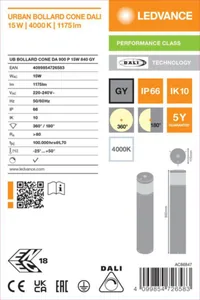 Pollarivalaisin Ledvance Urban Bollard - POLLARIVALAISIN URBAN BOLLARD UB CONE 15W 840 DALI H900 IP66
