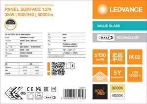 Pinta-asennusvalaisin Ledvance Panel Value - PINTA-ASENNUSVALAISIN LEDVANCE PL SF 1200 38W CCT OP DALI