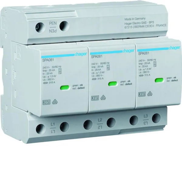 Ylijännitesuoja kiinteistö Hager KIINT. SPA800 3N T1+T2 1.5KV 75KA HÄL