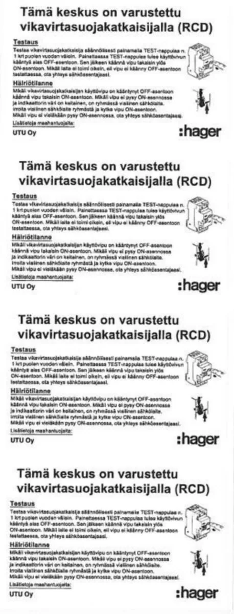 Käyttöohjetarra UTU - KÄYTTÖOHJETARRA UTU VVST VVSK/VV-JSK 4kpl FI