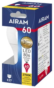 Vakiolamppu Airam Led A60 pahvipakkaus - VAKIOLAMPPU AIRAM LED A60 827 806lm E27 OP