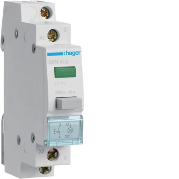 Painokytkin Hager merkkivalolla PAINIKEKALUSTE DIN SVN413 1S+VIH MV 230VAC