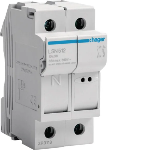 Putkisulakealusta Hager LSN512 1L+N 32A 10X38 2M