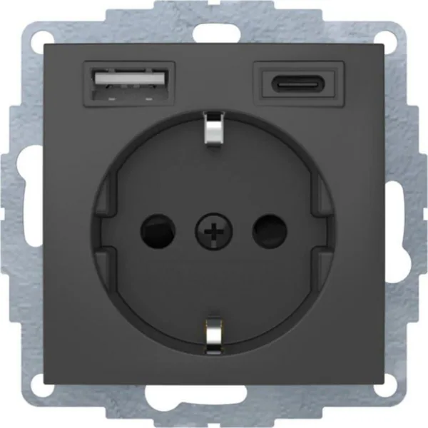 Pistorasia Hager Schuko/USB 1S/16A/IP20 USB A+C UKJ ANT