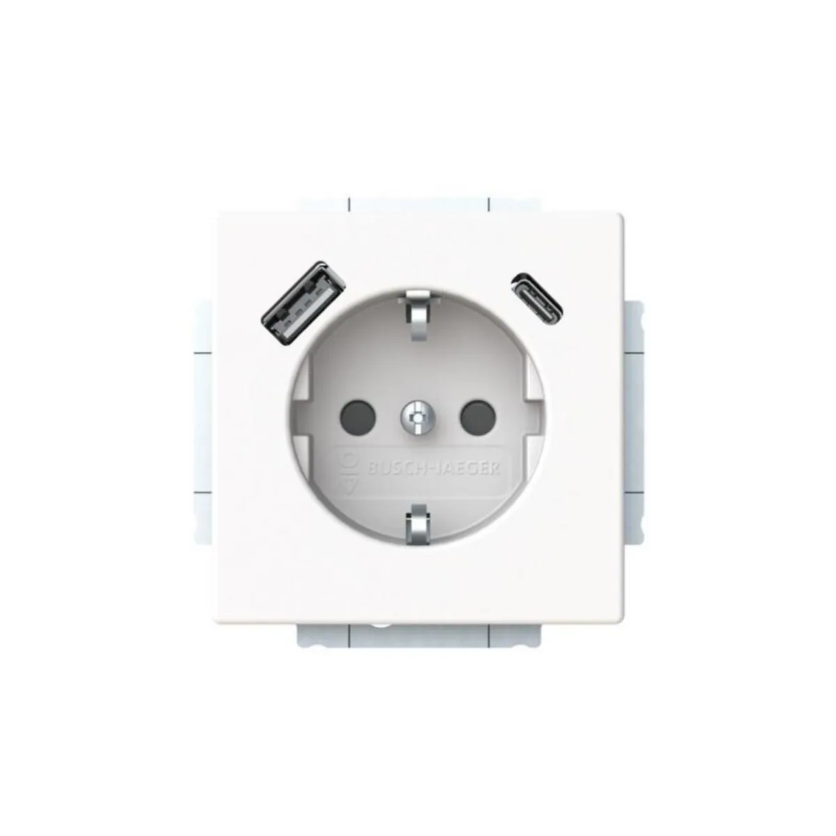 Pistorasia + USB ABB Impressivo maadoitettu 1-osainen 1S/16A/IP21 UKJ 0XUSB A+C MVAL – valkoinen