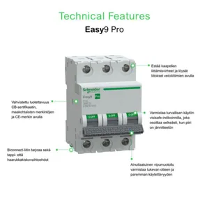 Johdonsuojakatkaisija Schneider Electric Easy9 C-käyrä 3-nap 6kA - JOHDONSUOJAKATKAISIJA EASY9 MCB 3C10 6KA
