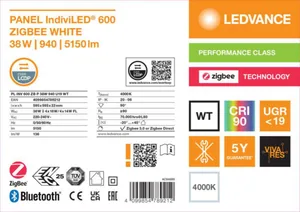 Moduulivalaisin Ledvance Panel IndiviLED® - MODUULIVALAISI PANEL INDIVILED PL INDV 600 38W 940 ZIGBEE WT