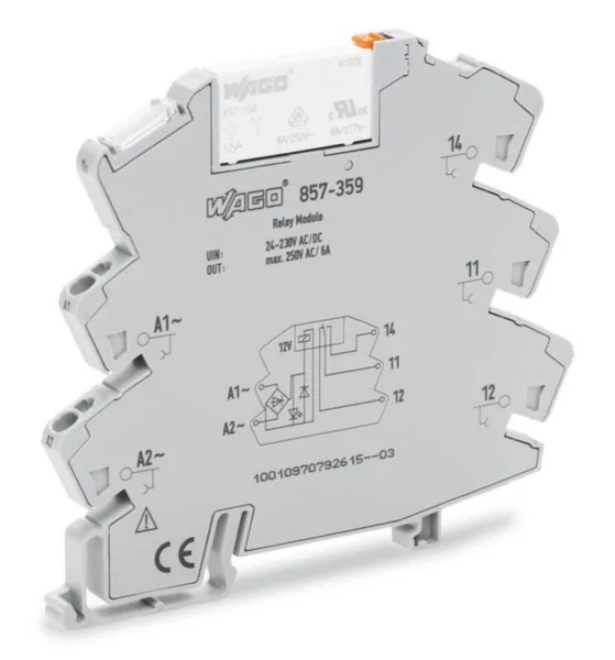 Rele Wago 857-sarja VÄLIRELE 24-230 VAC/DC, 1 NO/1NC, 6 A