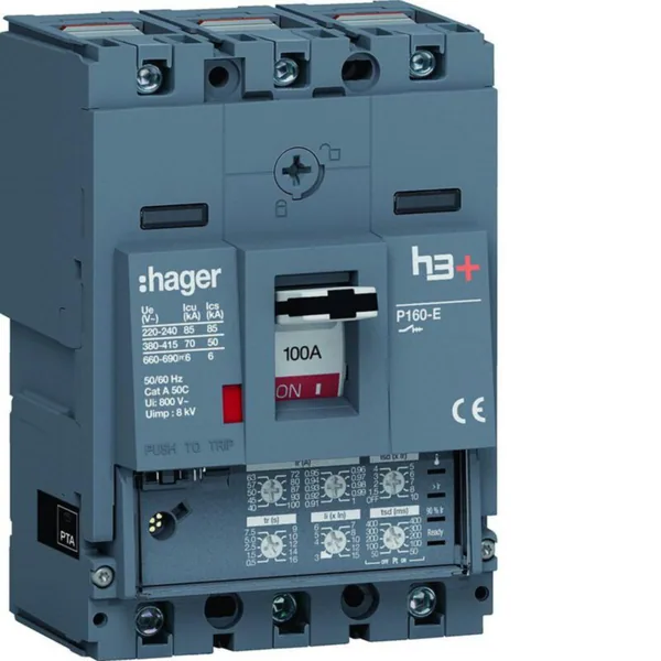 Kompaktikatkaisija Hager h3+ LSI P160 3N 100A 70KA