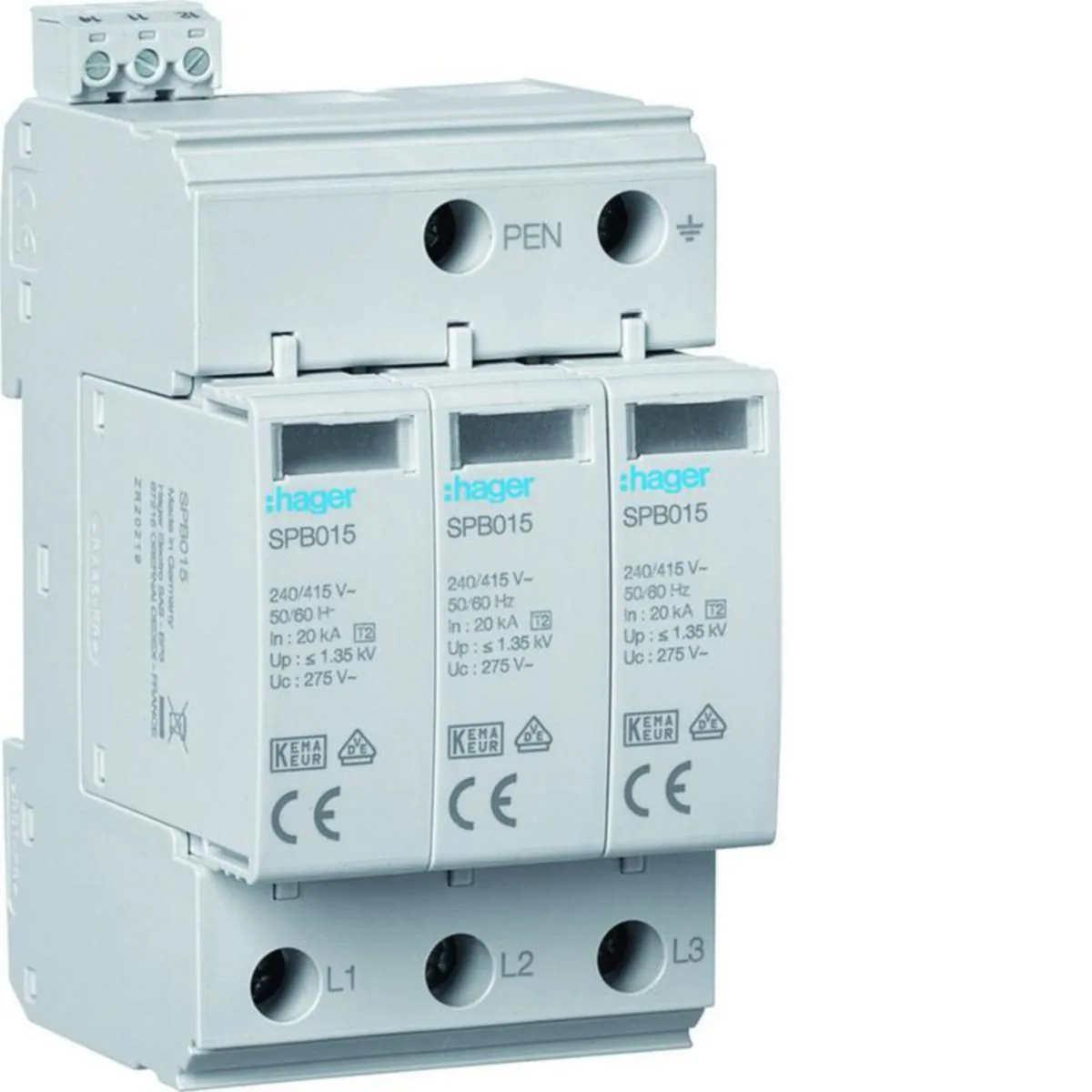Ylijännitesuoja kiinteistö Hager SPB315 3N T2 TNC 1.35KV 20KA