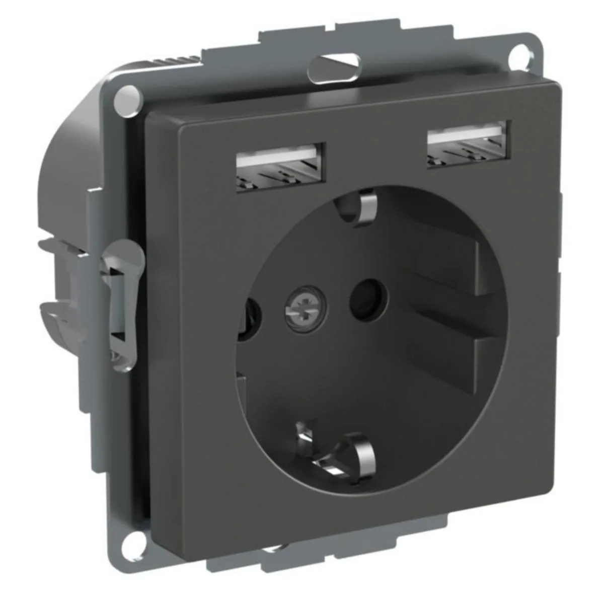 Pistorasia Schneider Electric Exxact 1-osainen + 2 x USB 1-PR 2X LATAUS 2.4 ANT – harmaa