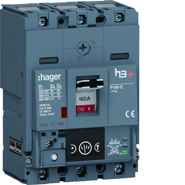 Kompaktikatkaisija Hager h3+ Energy P160 3N 160A 70KA