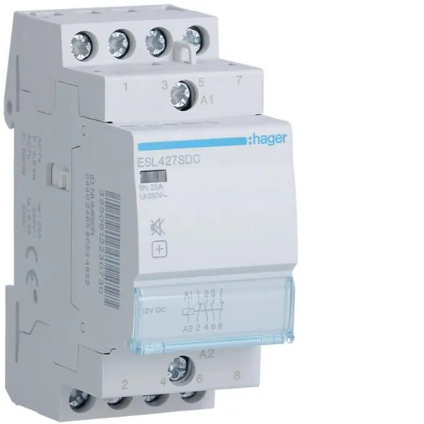 Kontaktori Hager Hurinaton ESL427SDC 2s+2a 25A 12VDC hur