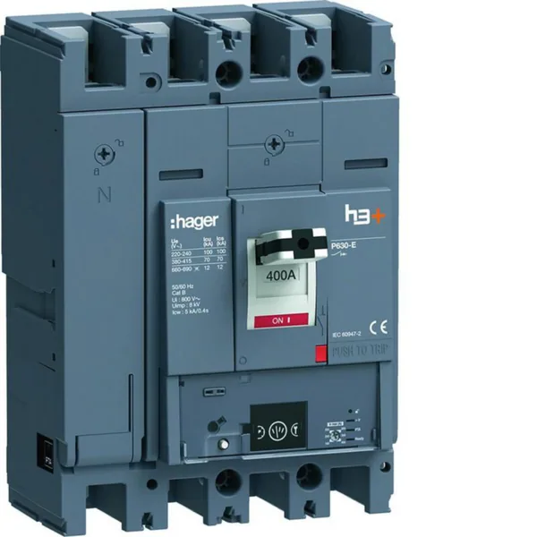 Kompaktikatkaisija Hager h3+ Energy P630 4N 400A 70KA