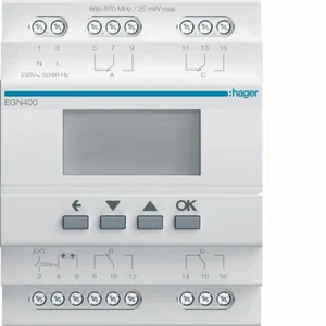 Kellokytkin Hager EGN400 4K/16A monit. BT 4M DIN - KELLOKYTKIN DIGITAALINEN HAGER EGN400 4K/16A MONIT. BT 4M DIN
