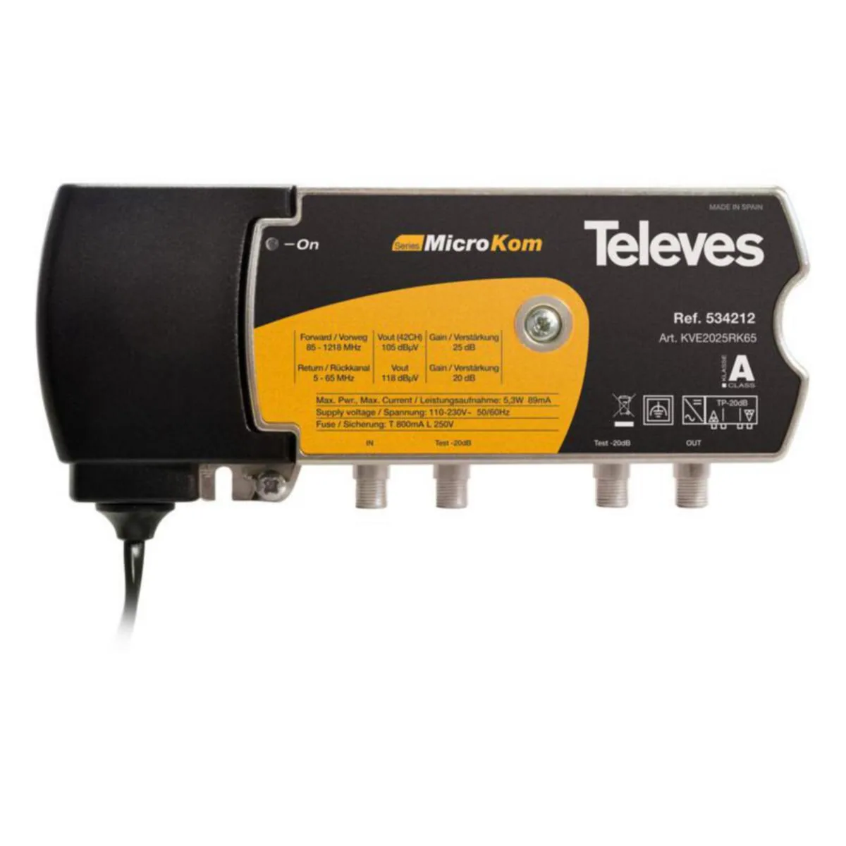 Laajakaistavahvistin Finnsat Televes MicroKom, 5-65MHZ 20DB / 85-1220MHZ 25DB