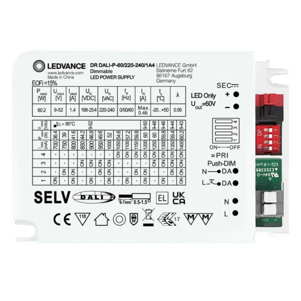 Elektroninen liitäntälaite Ledvance DR Performance DALI CC PFM 60W/220-240/1400MA
