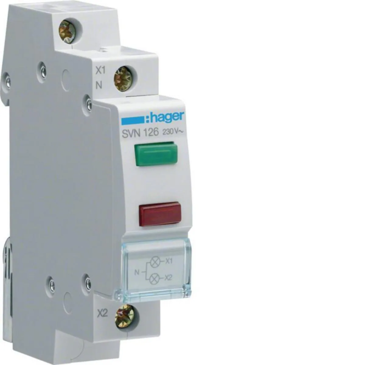 LED-merkkivalo 2-os Hager - MERKKIVALOKALUSTE LED HAGER SVN126 PUN + VIH 230VAC