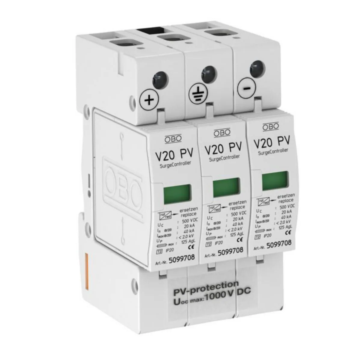 Ylijännitesuoja PJ-verkko OBO TBS V20-C - YLIJÄNNITESUOJA PJ-VERKKO TBS V20-C 3-PH-1000, T2