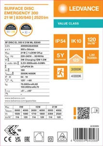 Pinta-asennusvalaisin Ledvance Surface Value - PINTA-ASENNUSVALAISIN LEDVANCE SF DISC 300 21W CCT ML EL