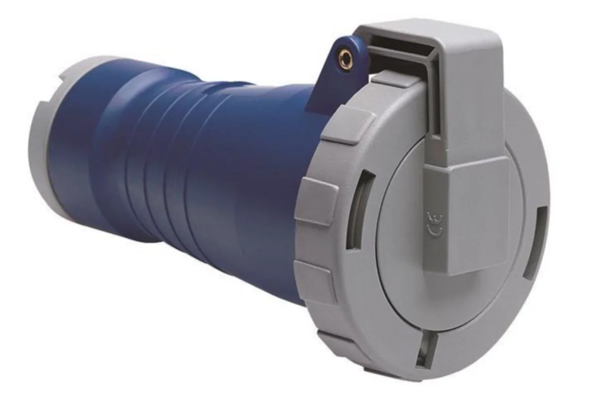 Voimajatkopistorasia Amphenol Tough & Safe 6H, 16A, IP67/IP69, 2P+E – sininen