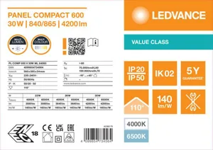 Moduulivalaisin Ledvance Panel Value - MODUULIVALAISIN LEDVANCE PL COMP 600 30W 840865 ML OP