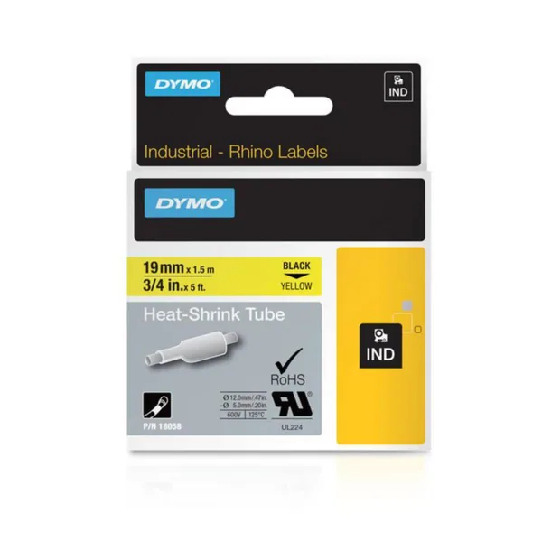 Merkintäkutisteletku Dymo Rhino MERKINTÄKUTISTELET 19mm MU TXT KELTAISELLA
