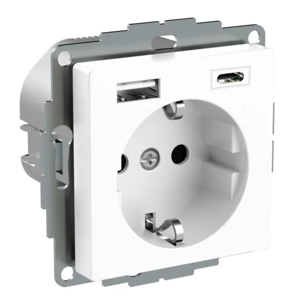 Pistorasia Schneider Electric Exxact 1-osainen + 2 x USB 1-PR 2XUSB LAT. A+C 3A VAL
