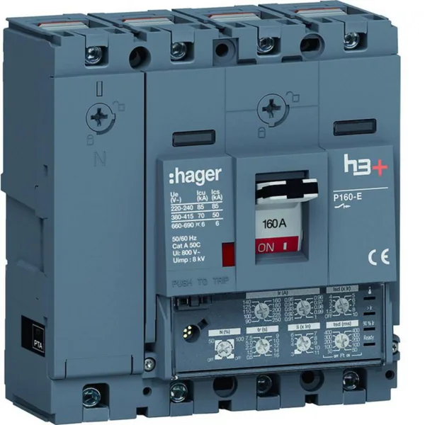 Kompaktikatkaisija Hager h3+ LSI P160 4N 160A 70KA