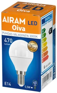 Pienkupulamppu Airam Oiva pahvipakkaus - PIENKUPULAMPPU OIVA P45 830 470lm E14 OIVA OP