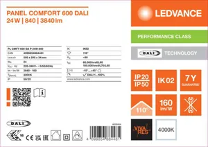 Moduulivalaisin Ledvance Panel PFM Comfort GEN2 600 - MODUULIVALAISIN PANEL PFM PL CMFT 600 24W 840 OP DALI