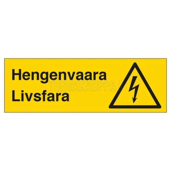Merkintäkilpi Alumiini HENGENVAARA-LIVSFARA (VAAKA