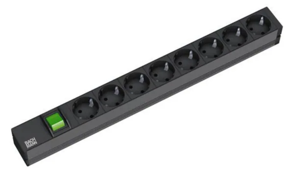 Jatkopistorasia Bachmann 19" PDU MUSTA 8 X PR + KYTK
