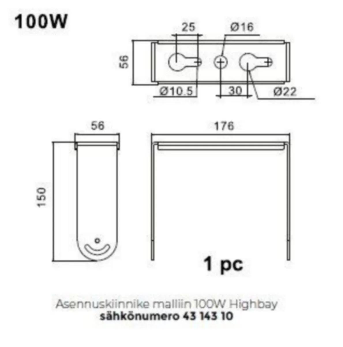 Mekaaninen lisätarvike Airam Black Box - MEKAANINEN LISÄTARVIKE AIRAM HIGHBAY KIINNITYSSANKA 100W