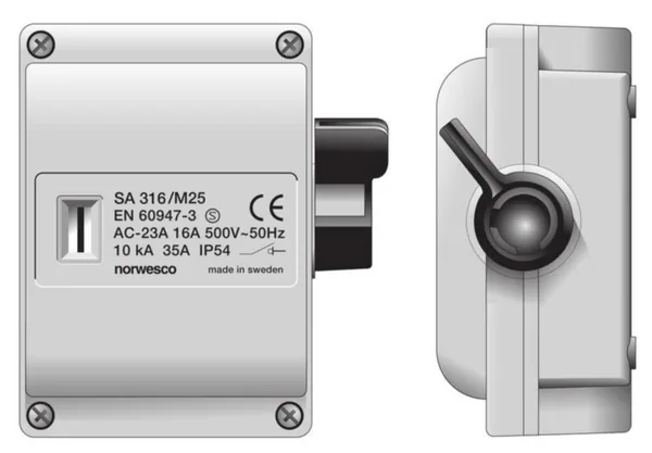 Turvakytkin vipu Norwesco 16A/M25 SA316/M25 3x16A 7.5kW IP54