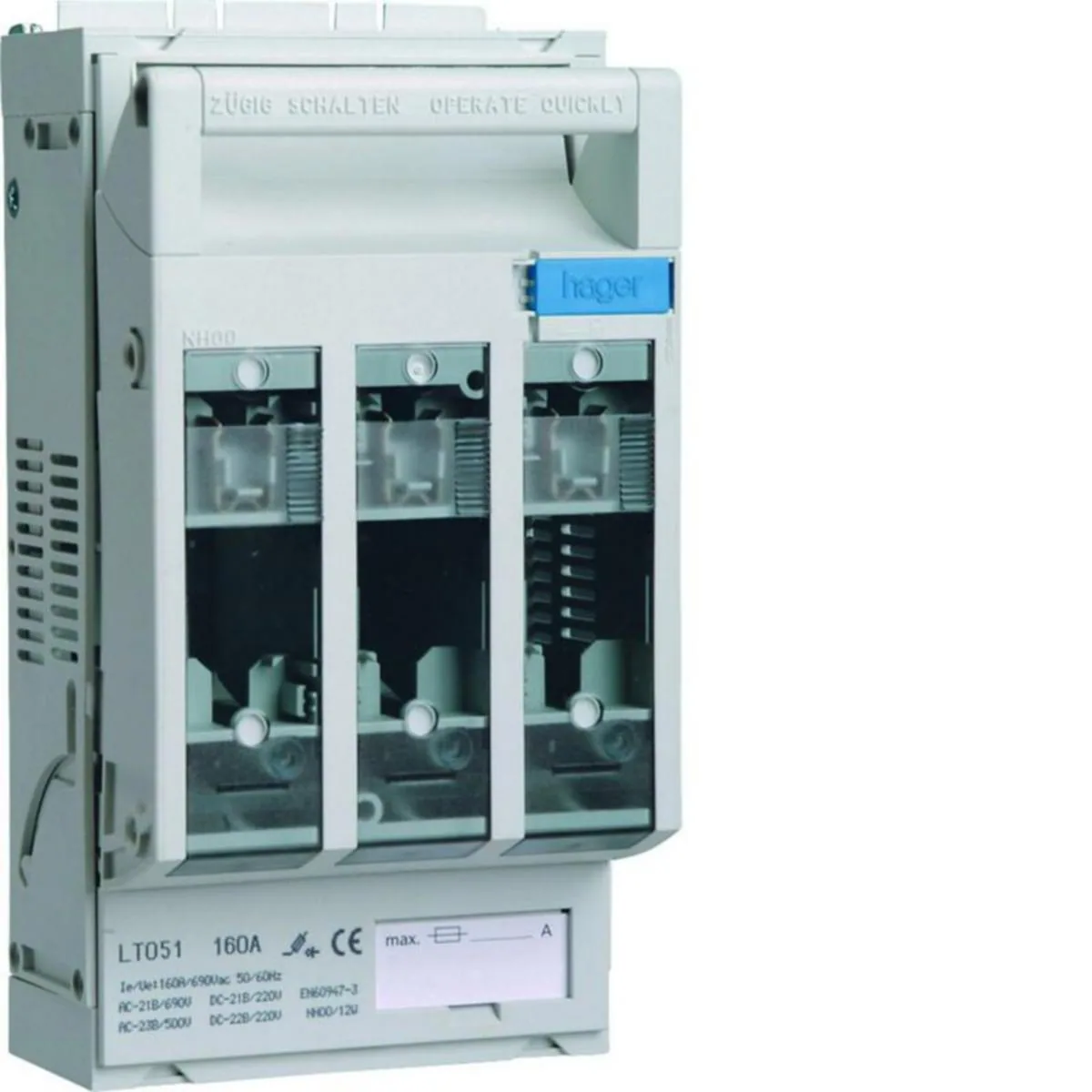 Kahvavarokealusta Hager, LT051 3X160A NH00 3X16MM2 DIN