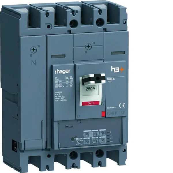 Kompaktikatkaisija Hager h3+ LSI P630 4N 250A 70KA