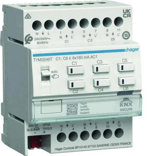 Lähtöyksikkö lämmitin Hager KNX ETS TYMS646T 6K 24/230V DIN SECURE