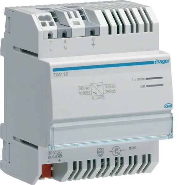 Teholähde KNX Hager Tebis EASY TXA112 30 VDC 640mA 2 LÄHD DIN