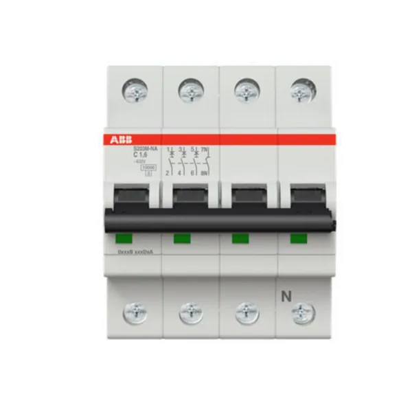Johdonsuojakatkaisija ABB S200 C-käyrä 4-nap 3L+N S203M-C1.6NA C1.6A