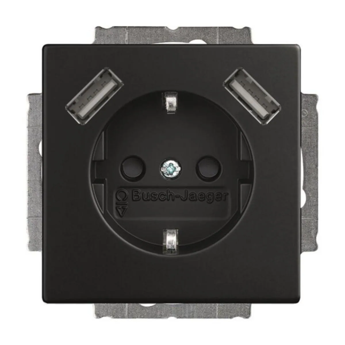 Pistorasia ABB Impressivo 1-os. maadoitettu + USB 1S/16A/IP21 UKJ 0X 2USB MUS – musta